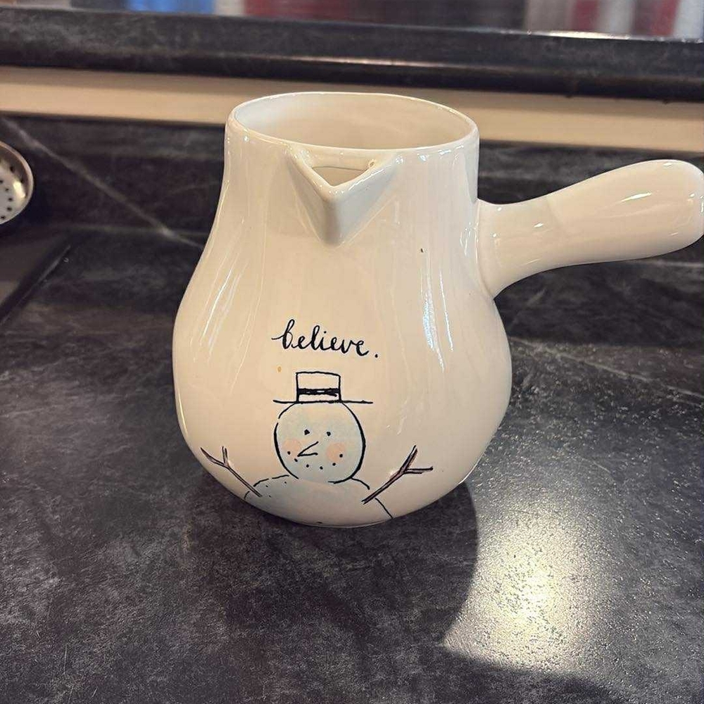 Rae Dunn White Snowman Believe Pitcher